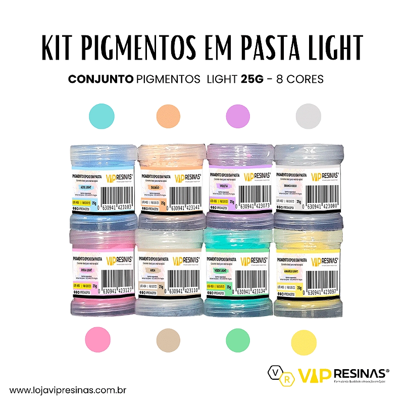 Kit 8 Pigmento Epóxi Em Pasta Cores Light 25g Vip Resinas Kit 8 Pigmento Epóxi Em Pasta Cores Light 25g Vip Resinas