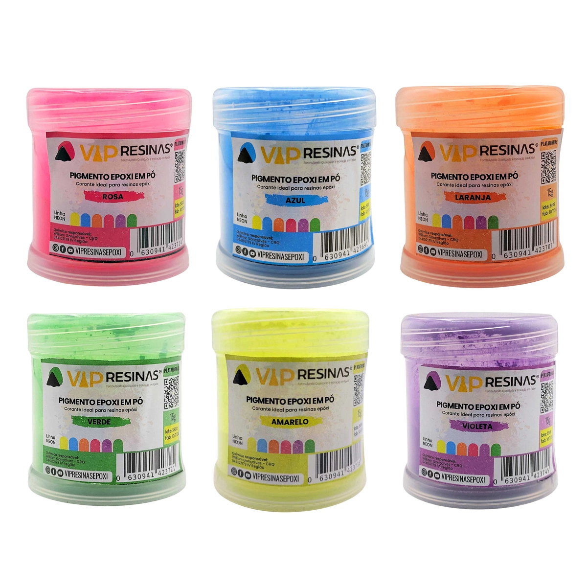 Pigmento Epóxi P/Resina Em Pó 15g Cores Neon Vip Resinas Pigmento Epóxi P/Resina Em Pó 15g Cores Neon Vip Resinas