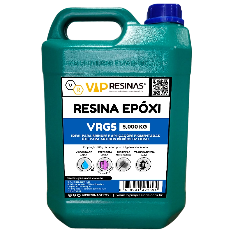 Resina Epóxi Rígida+ Endurecedor VRG5 7,25kg Baixa Espessura Resina Epóxi Rígida+ Endurecedor VRG5 7,25kg Baixa Espessura
