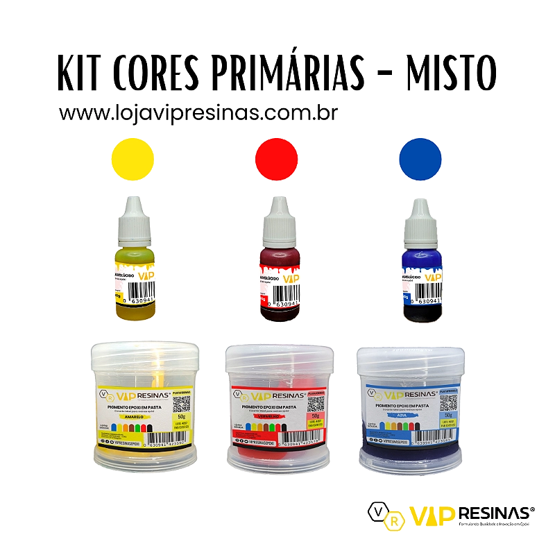 Kit 6 Pigmentos Epóxi Cores Primárias Materiais Misto Resina Kit 6 Pigmentos Epóxi Cores Primárias Materiais Misto Resina