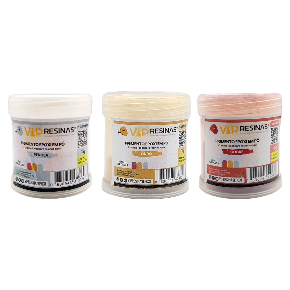 Pigmento Epóxi P/Resina Pó 15g Cores Peroladas Vip Resinas