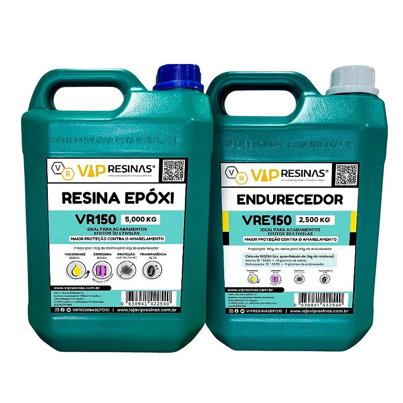 Resina Epóxi + Endurecedor UV VR150 7,5kg Baixa Espessura