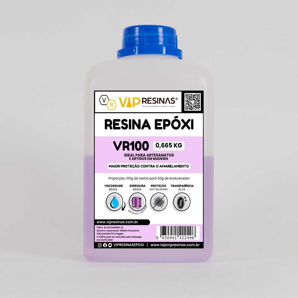 Resina Epóxi + Endurecedor UV VR100 1,000kg Baixa Espessura