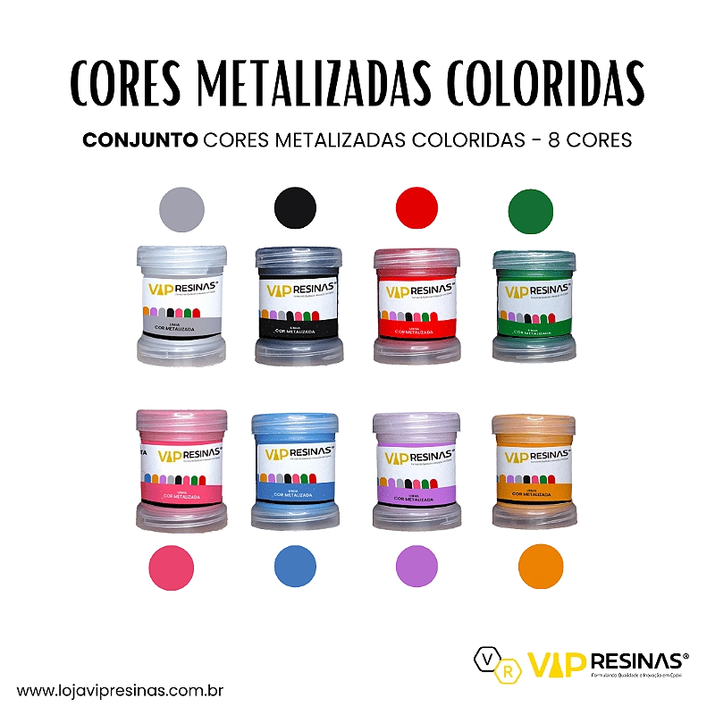 Kit 8 Pigmento Epóxi Pasta Metalizadas Coloridas Resina 50g Kit 8 Pigmento Epóxi Pasta Metalizadas Coloridas Resina 50g