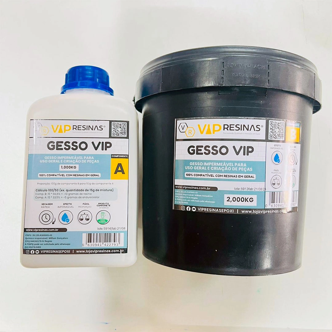 Gesso Impermeável Compativel C/Resina Epóxi 3kg Vip Resinas Gesso Impermeável Compativel C/Resina Epóxi 3kg Vip Resinas