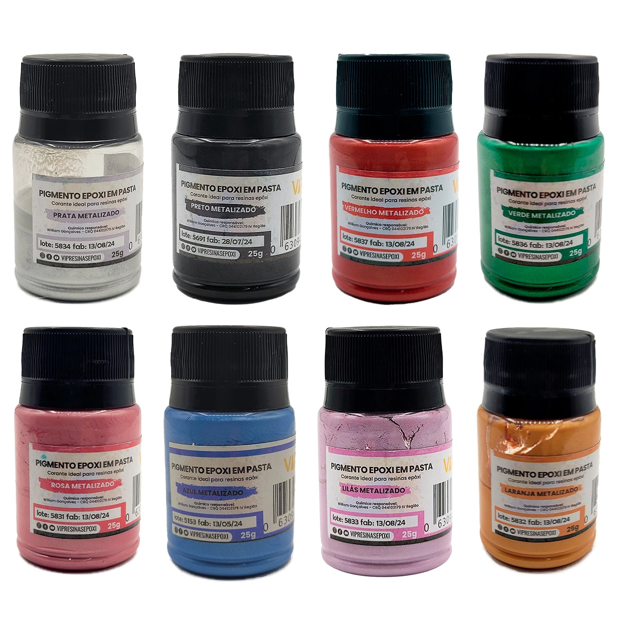 Kit 8 Pigmento Epóxi Pasta Metalizadas Coloridas Resina 25g Kit 8 Pigmento Epóxi Pasta Metalizadas Coloridas Resina 25g