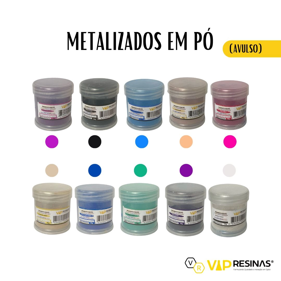 Pigmento Epóxi P/Resina Em Pó 15g Cores Shiny Vip Resinas