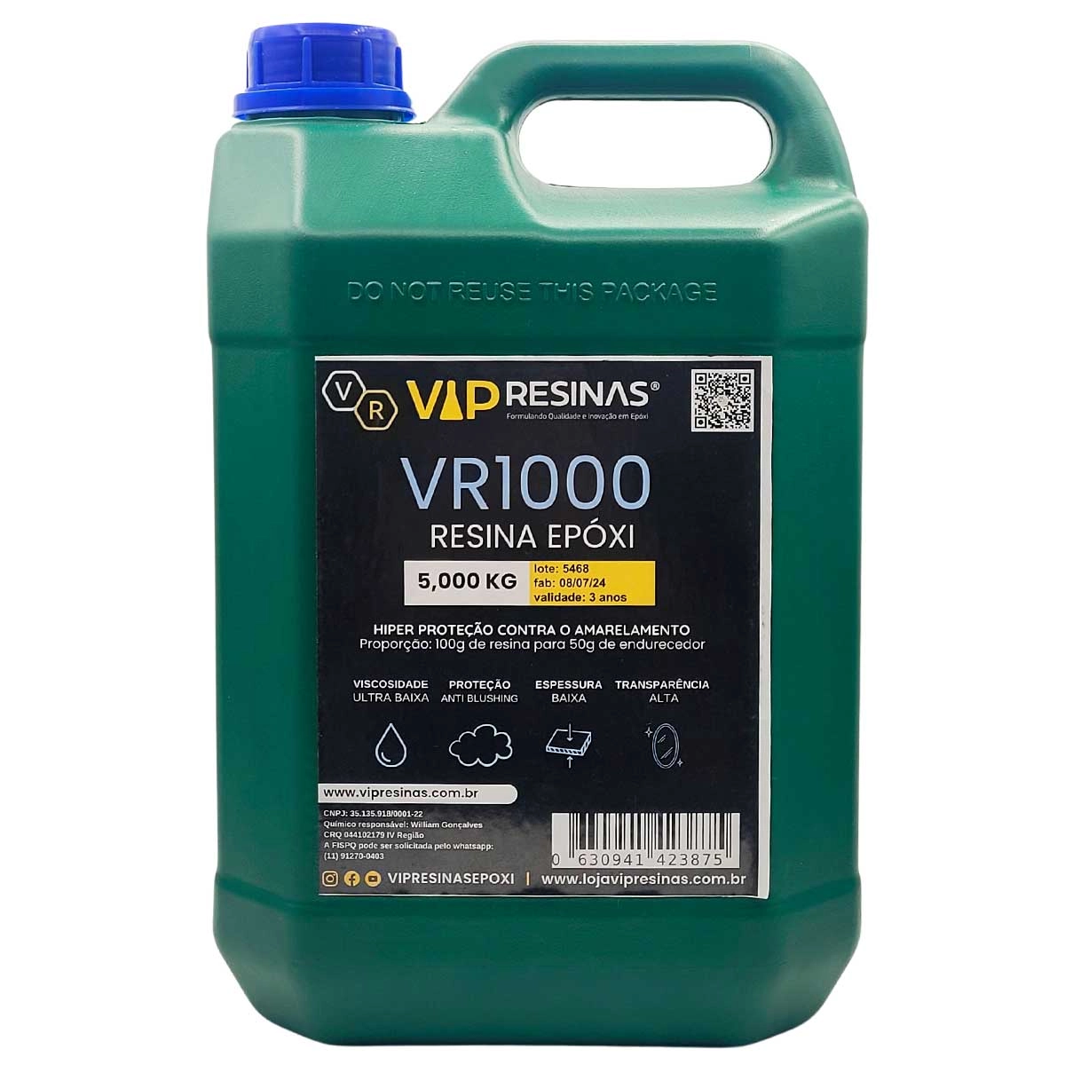 Resina Epóxi + Endurecedor Uv Vr1000 7,5kg Baixa Espessura