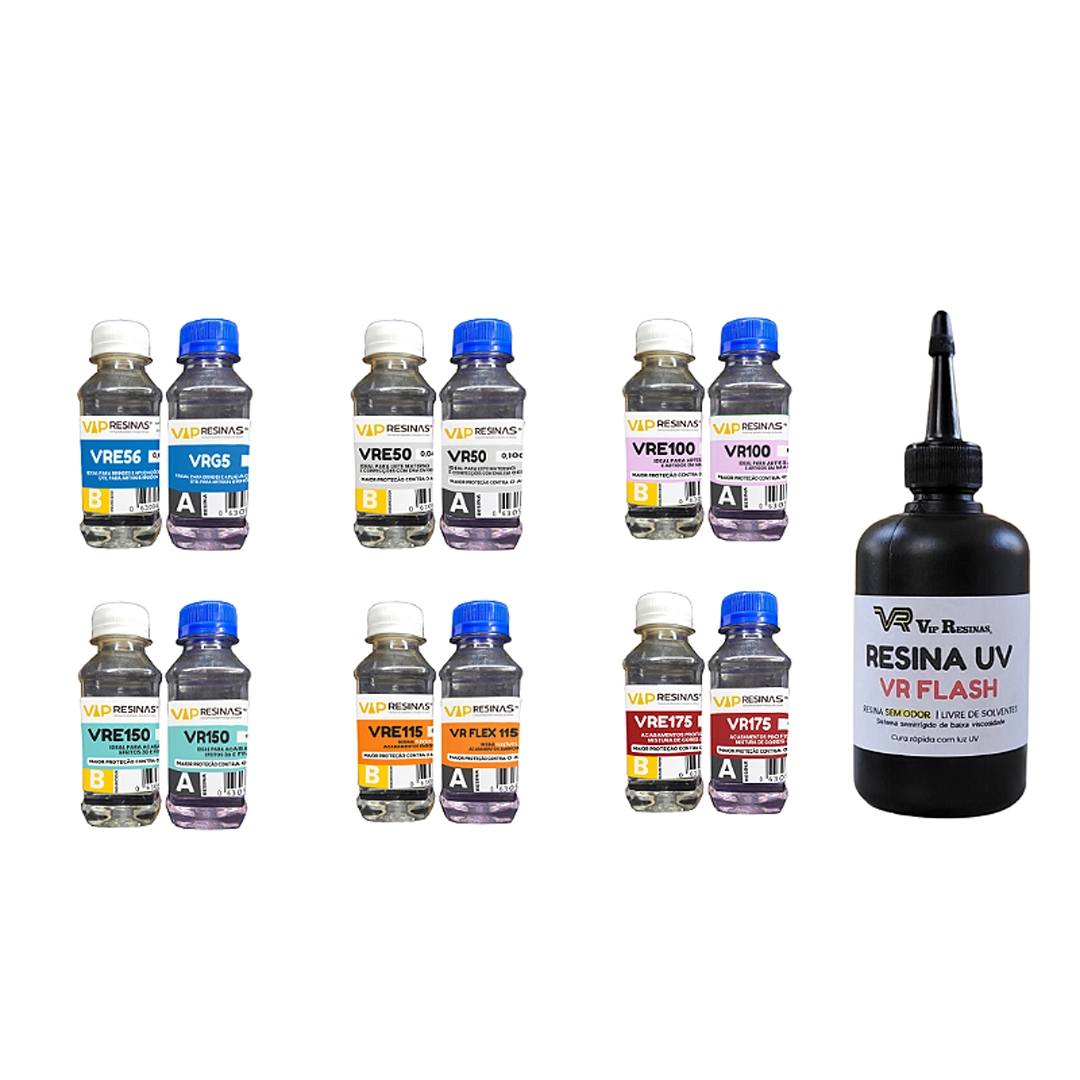 Kit Combo Resinas Endurecedor Baixa Espessura 970g Resina Uv