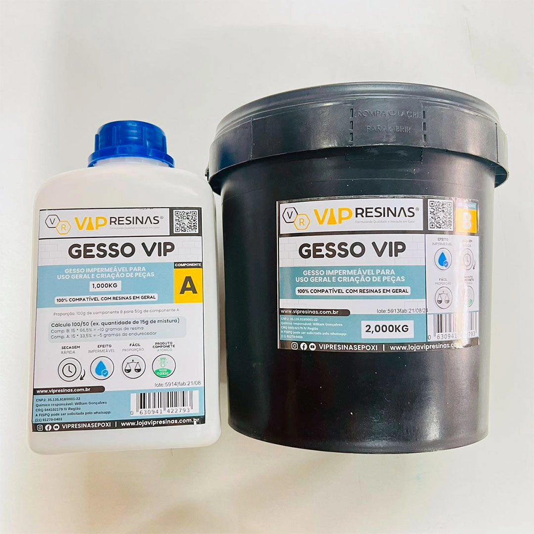 Gesso Impermeável Compativel C/Resina Epóxi 3kg Vip Resinas Gesso Impermeável Compativel C/Resina Epóxi 3kg Vip Resinas
