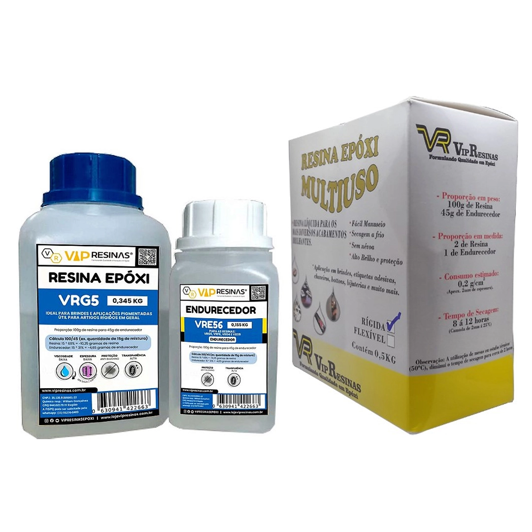 Resina Epóxi Rígida + Endurecedor VRG5 500g Baixa Espessura Resina Epóxi Rígida + Endurecedor VRG5 500g Baixa Espessura