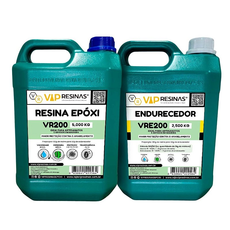 Resina Epóxi + Endurecedor VR200 UV 7,5kg Média Espessura Resina Epóxi + Endurecedor VR200 UV 7,5kg Média Espessura