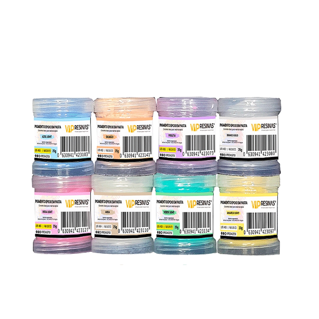 Kit 8 Pigmento Epóxi Em Pasta Cores Light 25g Vip Resinas Kit 8 Pigmento Epóxi Em Pasta Cores Light 25g Vip Resinas