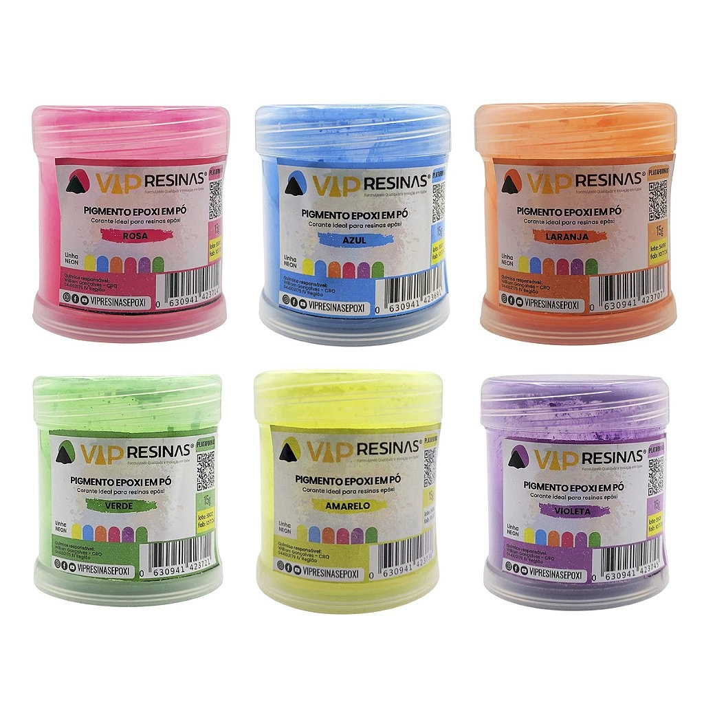 Pigmento Epóxi em Pó – Cores Neón: Kit Completo 6 Cores 15g Pigmento Epóxi em Pó – Cores Neón: Kit Completo 6 Cores 15g